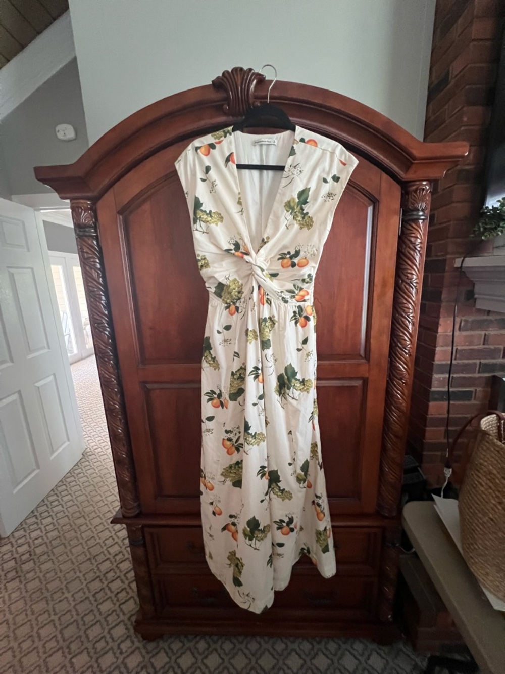 Abercrombie & Fitch Cream Maxi Dress with Green and Orange Botanical Print
